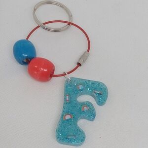 Colorful Keychain with Blue Glitter Charm